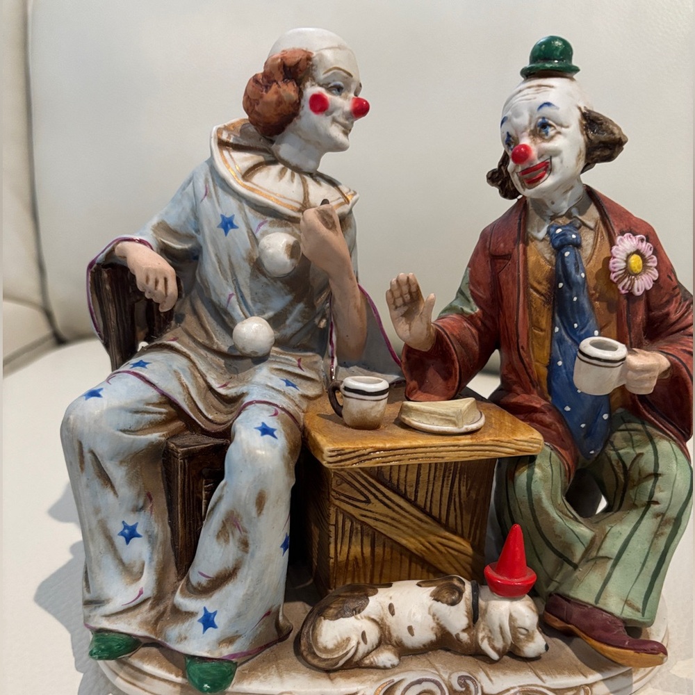 Colorful Clown Duo Sculpture